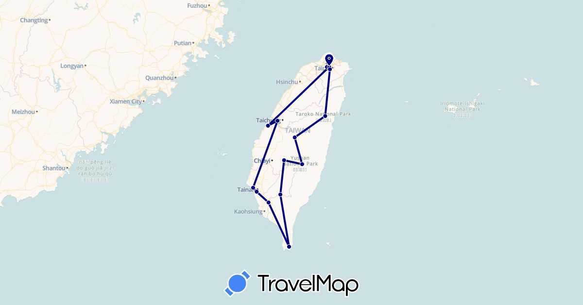 TravelMap itinerary: driving in Taiwan (Asia)