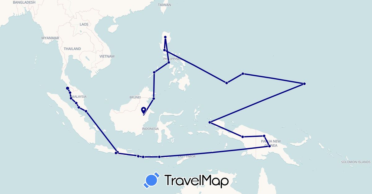TravelMap itinerary: driving in Micronesia, Indonesia, Malaysia, Papua New Guinea, Philippines, Palau, Singapore (Asia, Oceania)